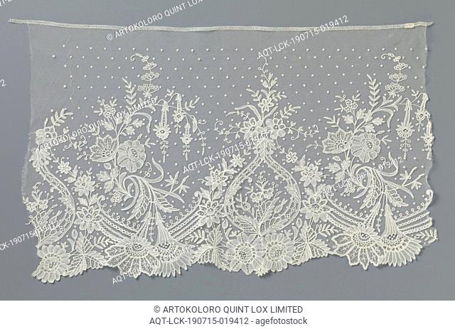 Application lace frock with pear-shaped medallions, Natural application lace frock, bobbin lace and needle lace appliqué on machine tulle
