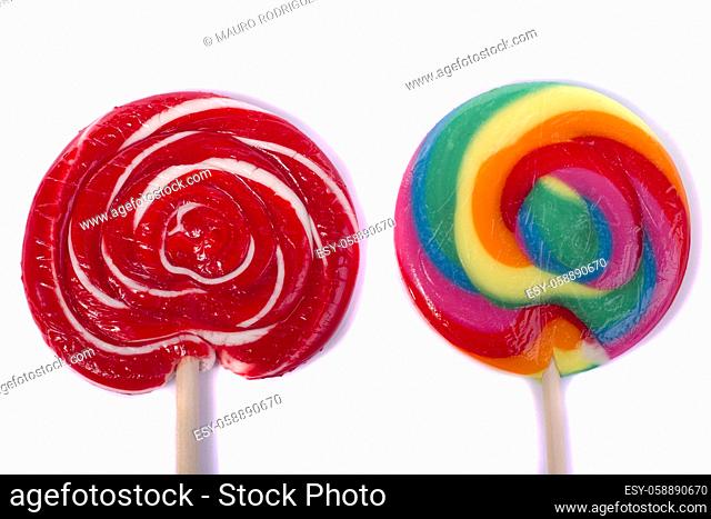 Close up view of a sweet lollipop isolated on a white background