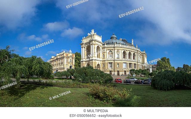 Odessa, Ukraine - 09.12.2018. Odessa National Academic Theater of Opera and Ballet in Ukraine. Panoramic view in a summer day