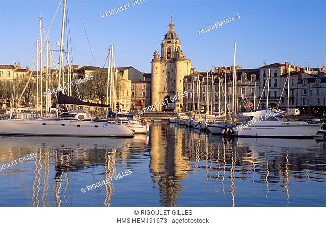France, Charente Maritime, La Rochelle, the Old Harbour and the Tour de la Grosse Horloge