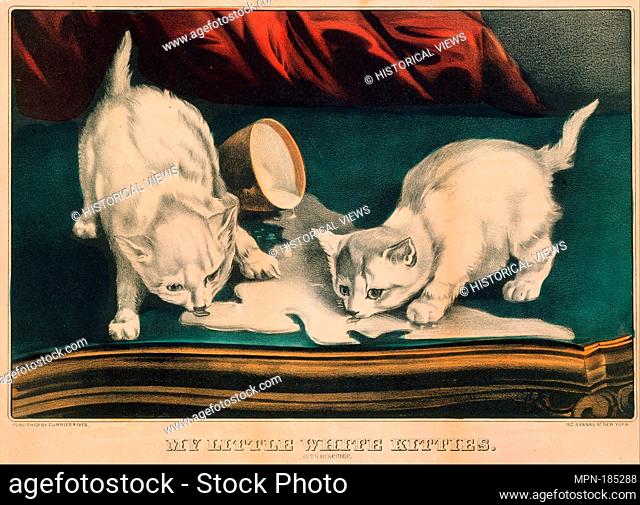 My Little White Kitties - Into Mischief. Publisher: Currier & Ives (American, active New York, 1857-1907); Date: 1871; Medium: Hand-colored lithograph;...