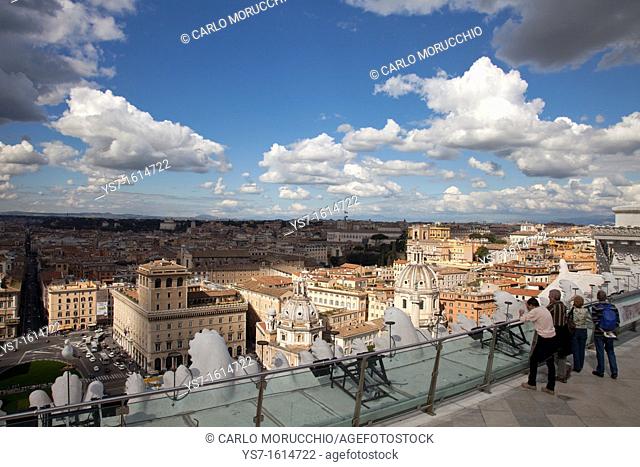 View of Rome from the terrace of the Altar of the Fatherland, Rome, Lazio, Italy, Europe