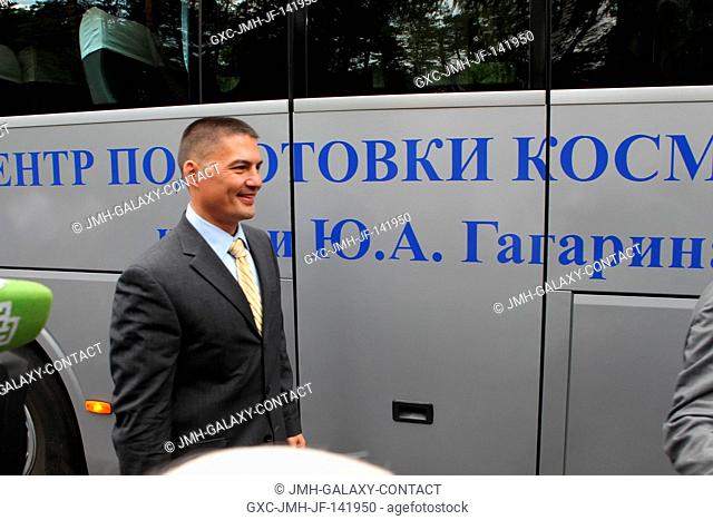 At the Gagarin Cosmonaut Training Center in Star City, Russia, Expedition 4445 crewmember Kjell Lindgren of NASA prepares to board a bus July 10 for his...