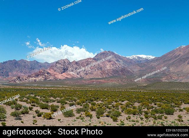 Landscape along National Route 7 through Andes moutain range close to the border in Argentina