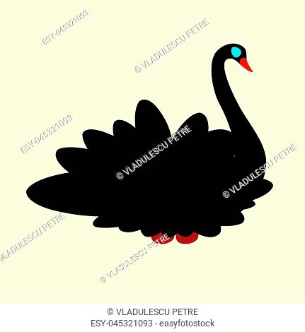 black swan with red beak and blue eyes