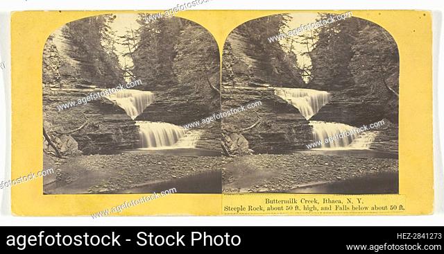 Buttermilk Creek, Ithaca, N.Y. Steeple Rock, about 50 ft. high, and Falls below about 50 ft., 1860/6 Creator: J. C. Burritt