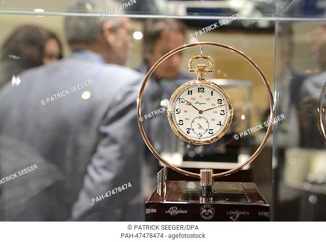 A watch of the Swiss watch manufacturer Longines is on display at the Baselworld international watch and jewellery fair in Basel, Switzerland, 28 March 2014