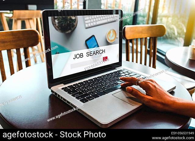 Women searching for a job using a computer app.Looking for new vacancies on the web page of the laptop screen