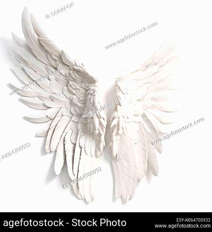 Abstract white angel wings isolated on a white background, symbolizing freedom and peace. AI Generative