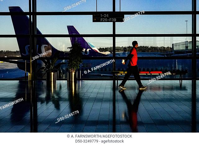 Stockholm, Sweden A passenger at Arlanda Airport Terminal 5 International departures