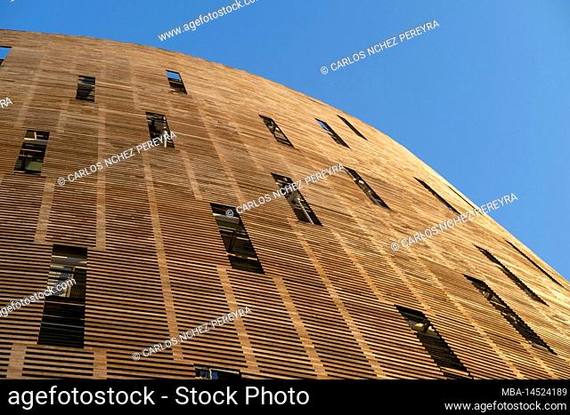 Facade of the biomedical research park building in the city of Barcelona Spain