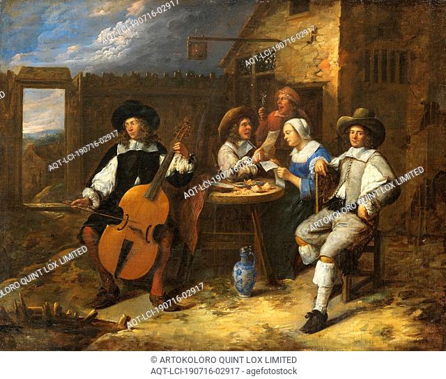 Gillis van Tilborgh, Music-Making Company, Musicians, painting, from circa 1655, Oil on canvas, Height, 58.8 cm (23.1 inches), Width, 71.1 cm (27