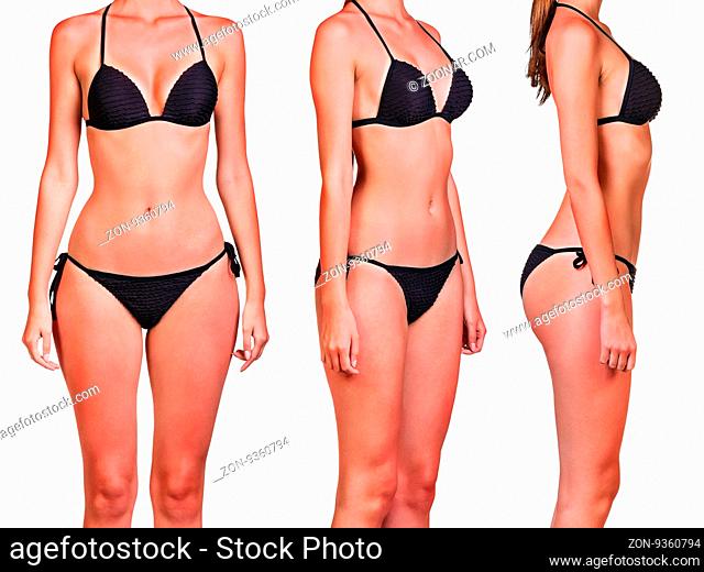 Woman#39;s body with a bad case of sunburn isolated on white background