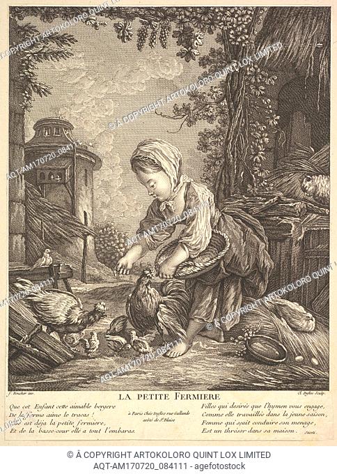 The Little Farm Girl, ca. 1753, Etching and engraving, Sheet (trimmed): 10 5/8 Ã— 8 1/16 in. (27 Ã— 20.5 cm), Prints, Claude Augustin Duflos le Jeune (French
