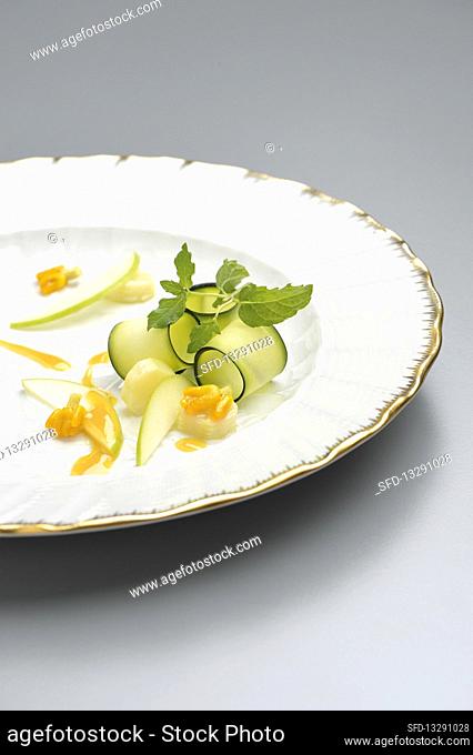 Variations of courgette with mustard and apple
