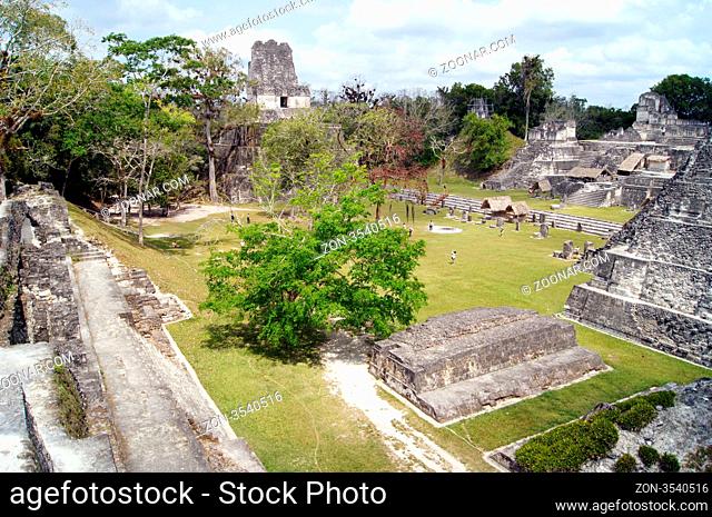 Main square, temples and pyramids in Tikal, Guatemala