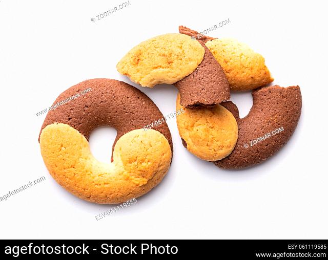 Sweet round biscuits. Cookies with double flavor isolated on white background