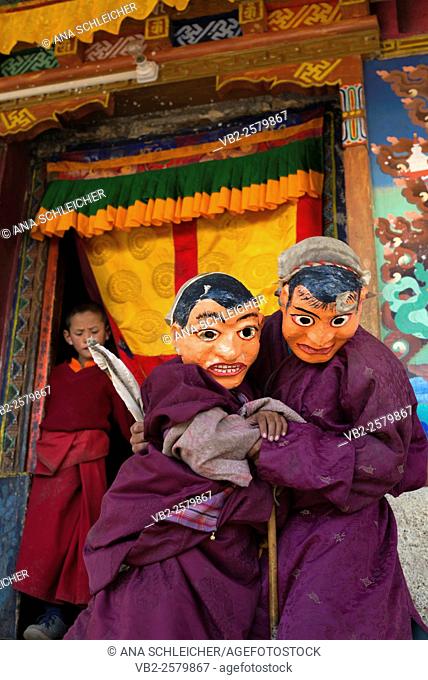 Monks with masks playing. Nomad summer festival in Tso Moriri lake, Ladakh (India)