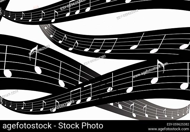 Illustration of grunge retro musical background with notes