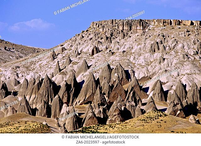 Cave Dwellings and Fairy Chimneys at Selime. Cappadocia, Central Anatolia, Turkey