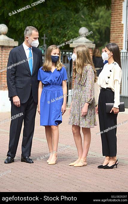 King Felipe VI of Spain, Queen Letizia of Spain, Crown Princess Leonor, Princess Sofia attends for The Confirmation of Princess Leonor at Asuncion de Nuestra...