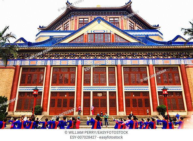Folk Dancers Sun Yat-Sen Memorial Guangzhou City Guangdong Province China. Sun Yat-Sen's Memorial was constructed between 1929 to 1931 and is a memorial to the...