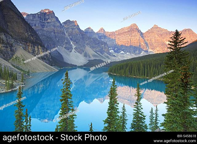 Glacial Moraine Lake in the Valley of the Ten Peaks, Banff National Park, Alberta, Canada, North America