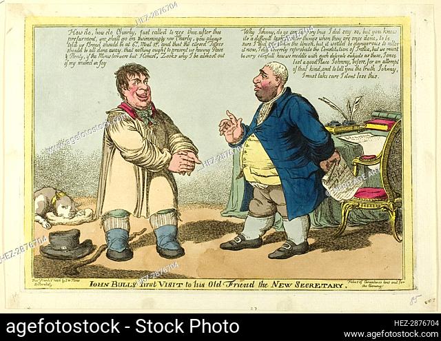 John Bull's First Visit to his Old Friend the New Secretary, published March 3, 1806. Creator: Charles Williams