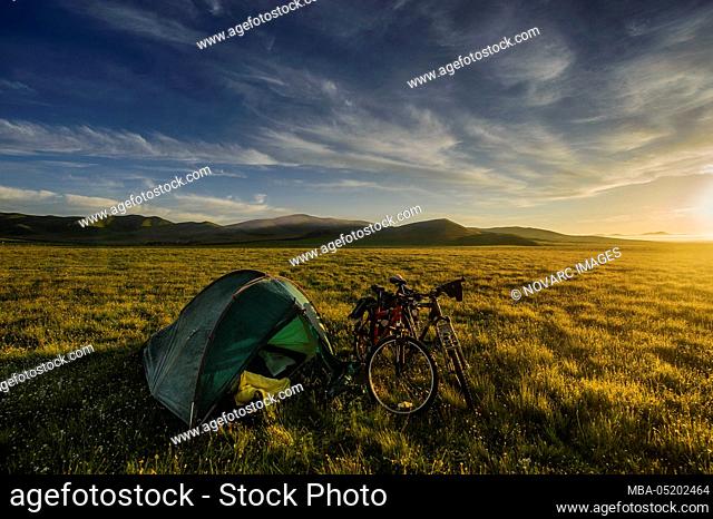 Camping in the meadows of the Tibetan Plateau, Sichuan Province, China