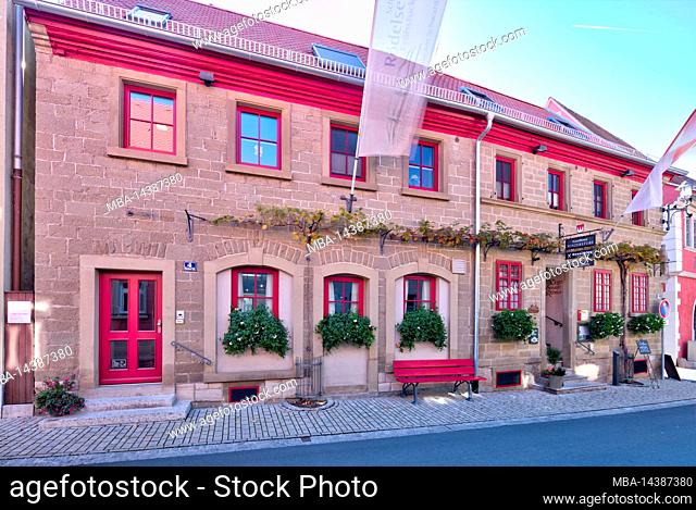 Inn Winzerstube, hotel, restaurant, house front, facade, village view, autumn, Rödelsee, Franconia, Bavaria, Germany, Europe