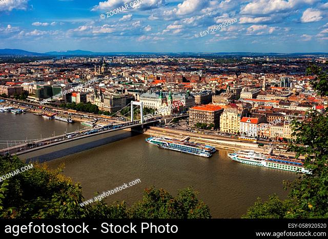 View over city of Budapest and Danube River in Hungary, Europe