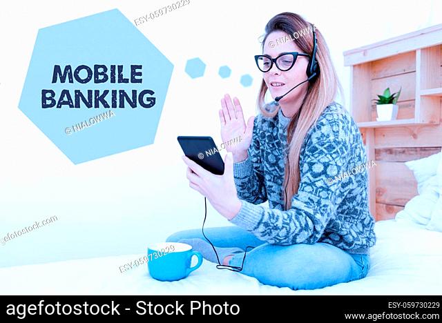 Text showing inspiration Mobile Banking, Concept meaning to create financial transactions with the use of smartphone Entrepreneur Checking And Reading Emails