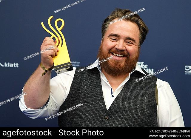03 September 2021, Berlin: Actor Tristan Seith receives the German Acting Award 2021 in the category ""Supporting Actor""