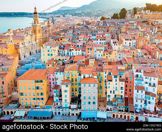 Menton France colorful city View on old part of Menton, Provence-Alpes-Cote d'Azur, France. High quality photo