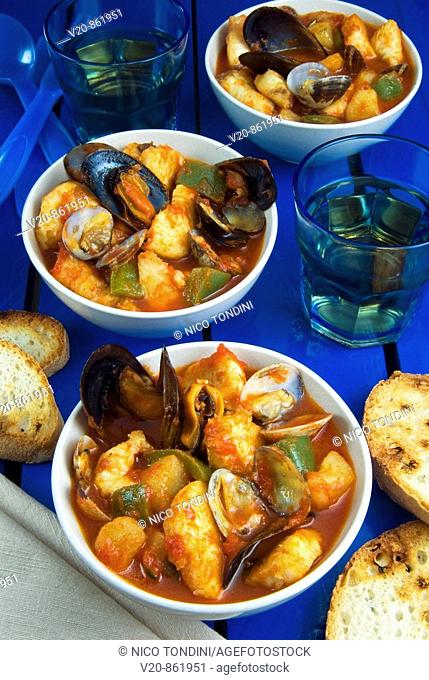 Fish soup with mussels, chowders and fish fillets