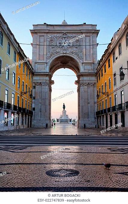 Rua Augusta Arch at Dawn in Lisbon