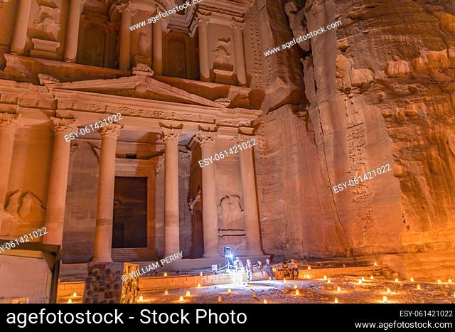 Treasury Illuminated Night Presentation Small Fires Petra Jordan Built by Nabataens in 100 BC Petra at Night is special presentations for Tourists