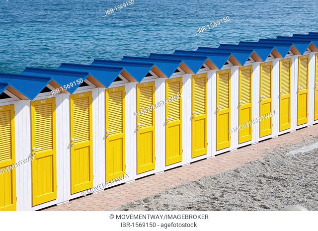 Beach shed, bathing huts, Albenga, Riviera, Liguria, Italy, Europe