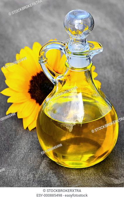 Sunflower oil bottle with stopper and flower