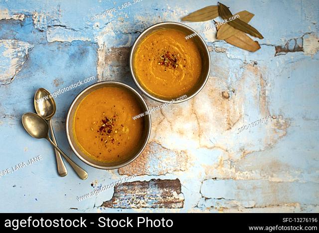 Pumpkin cream soup in bowls