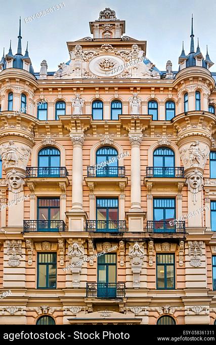 Facade of Building in Art Nouveau style, Riga, Latvia (Alberta street 13)