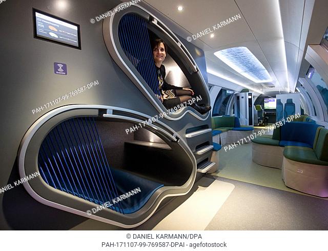 Niches for power napping can be seen at the relaxation module of the 'Ideenzug' (lit. 'Train of Ideas') of the Deutsche Bahn railway service in Nuremberg
