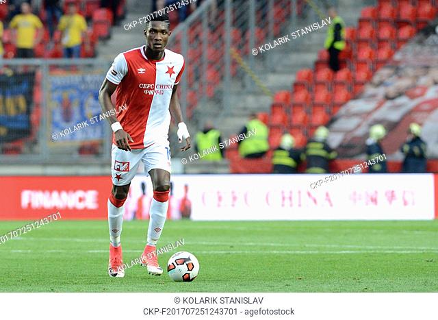 Simon Deli (Slavia) in action during the third qualifying round match within UEFA Champions League between SK Slavia Praha and FC BATE Borisov in Prague