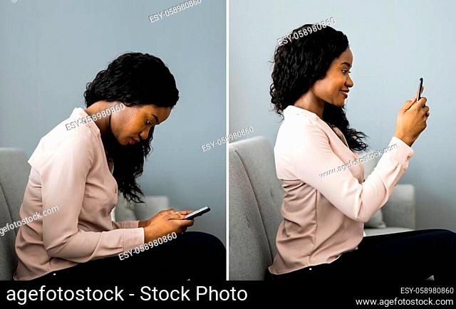 Incorrect And Correct Spine Posture Using Smartphone Or Phone