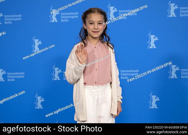 20 February 2023, Berlin: Naima Senties, actress, smiles at the photocall of the film ""Totem"" at the Grand Hyatt. The film is screening in the Berlinale...