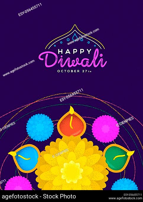 Happy Diwali festival greeting card illustration of traditional hindu  celebration flowers and..., Stock Vector, Vector And Low Budget Royalty  Free Image. Pic. ESY-056455711 | agefotostock