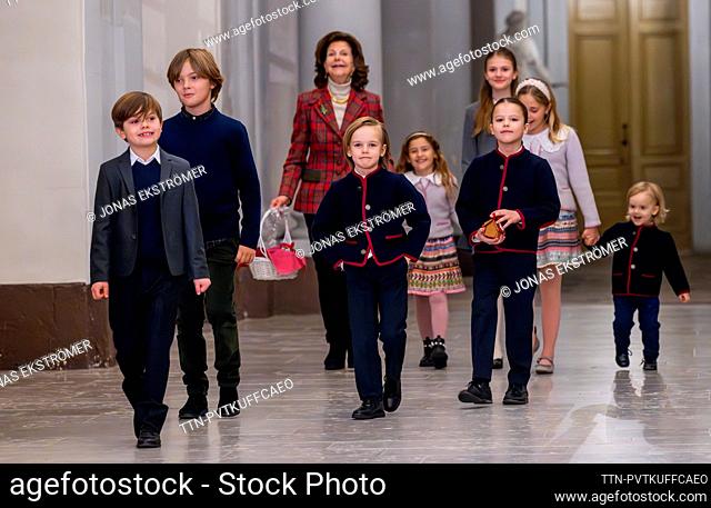 STOCKHOLM 20231218 Queen Silvia was joined by her grandchildren: Prince Oscar, Prince Nicolas, Prince Gabriel, Princess Adrienne, Princess Estelle