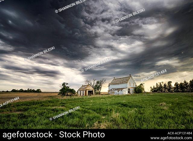 Storm over old abandoned house in southern Manitoba, Canada