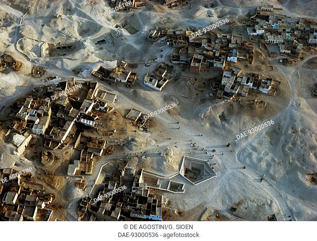Aerial view of Qurna archaeological site, Sheikh Abd el-Qurna, Theban Necropolis (UNESCO World Heritage List, 1979), Egypt
