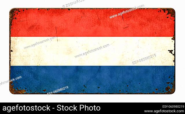 Vintage metal sign on a white background - Flag of the Netherlands